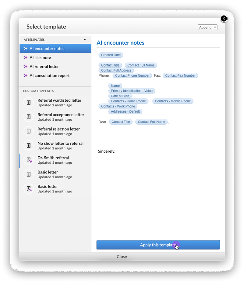 AI letter variable templates — template creation interface