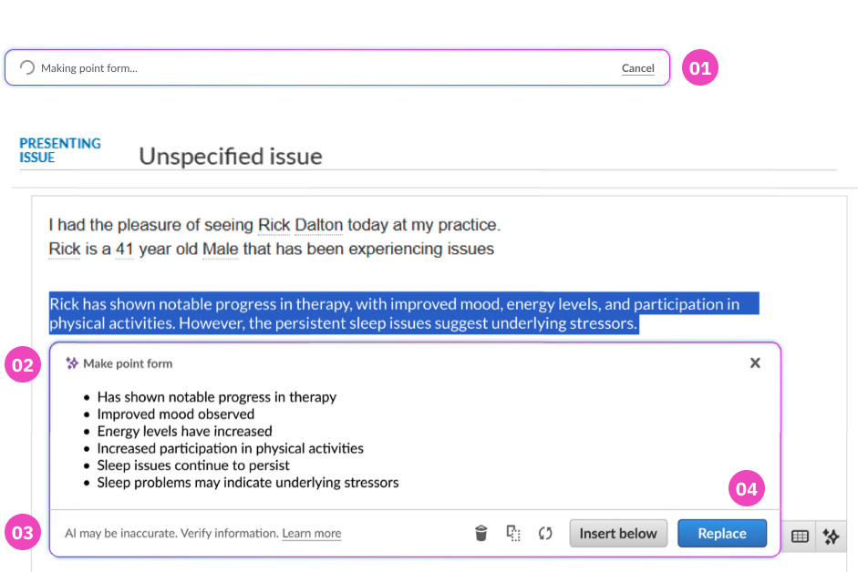 AI writing tool — design details with annotated callouts