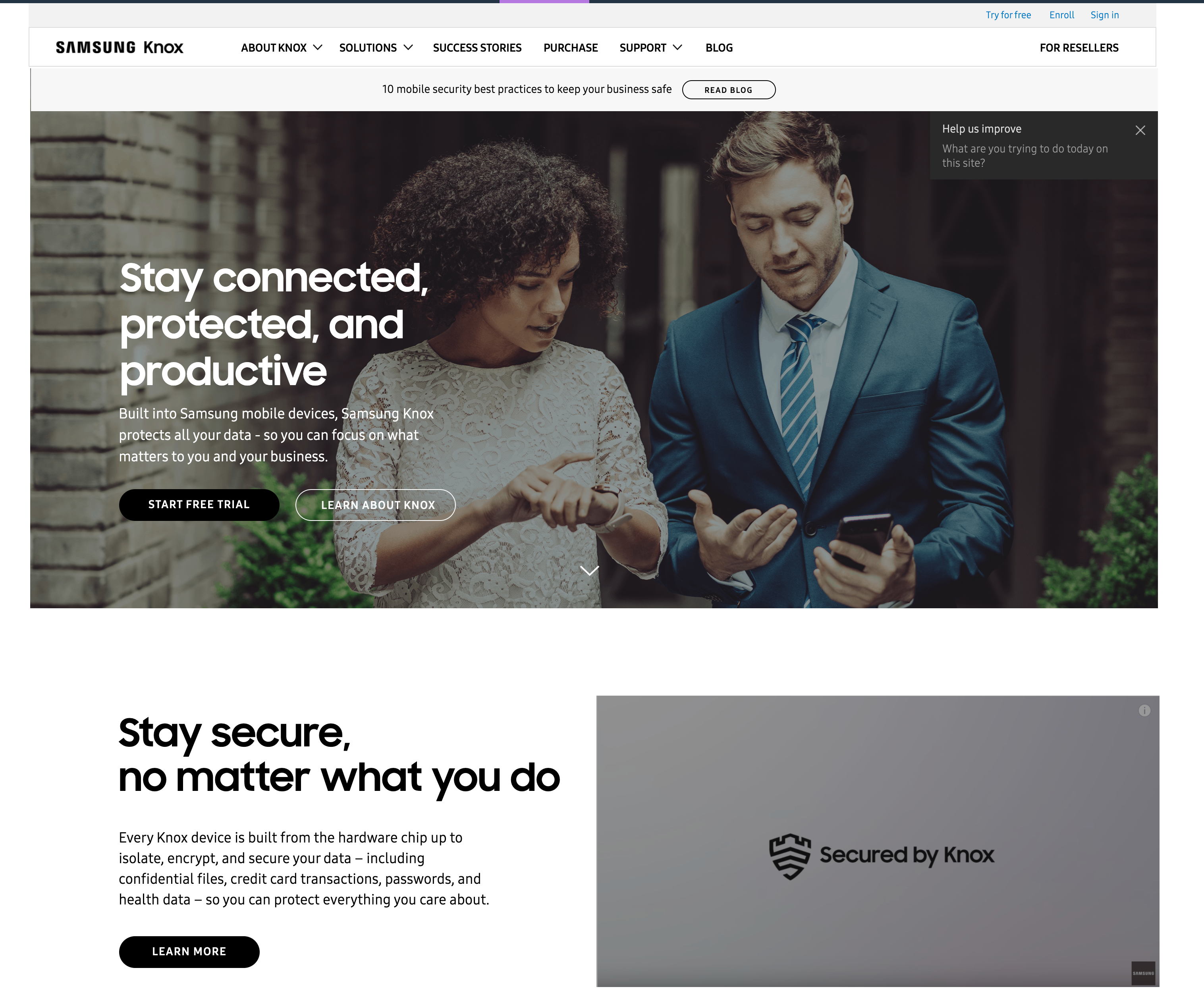 Redesigned Samsung Knox homepage